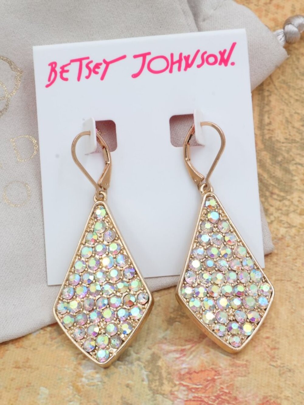 Betsey Johnson Crystal Rhinestone Dangle Earrings